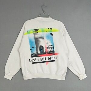 Vintage Levis Sweatshirt Mens Small White 501 Blues Pullover Double Sided 1988